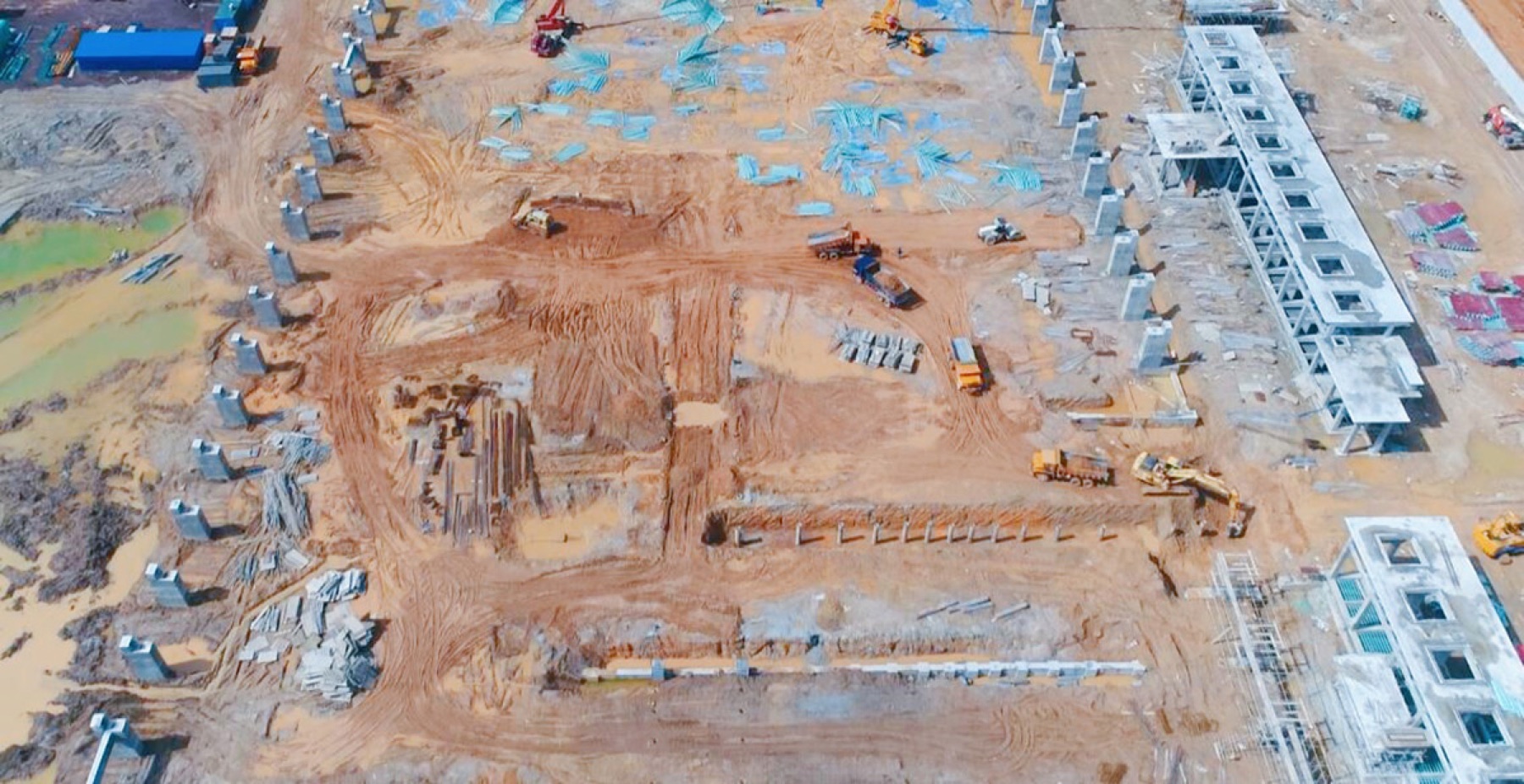 Aerial view of industrial park under construction