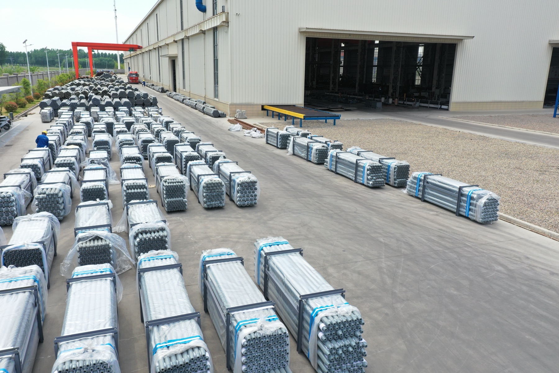 Aerial view of banded galvanised sections in the yard