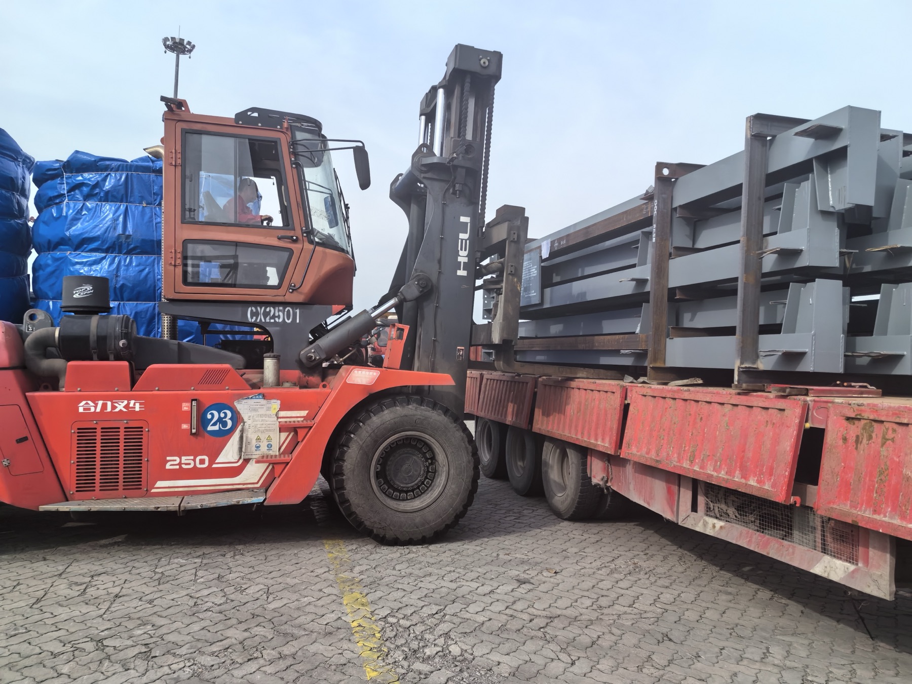 Structural steel beams on dockside